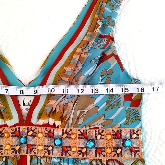 Nicole Miller Womens 100% Silk V-Neck Sleeveless Beaded Embroidered Waist/Size 4 - Picture 9 of 11